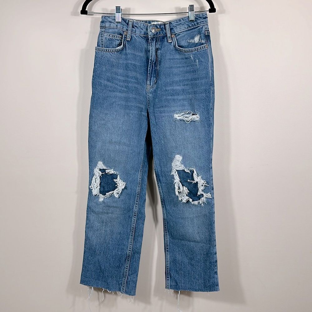 We the Free Boyfriend Distressed Ripped High Rise 100% Cotton Women Jean Size 27